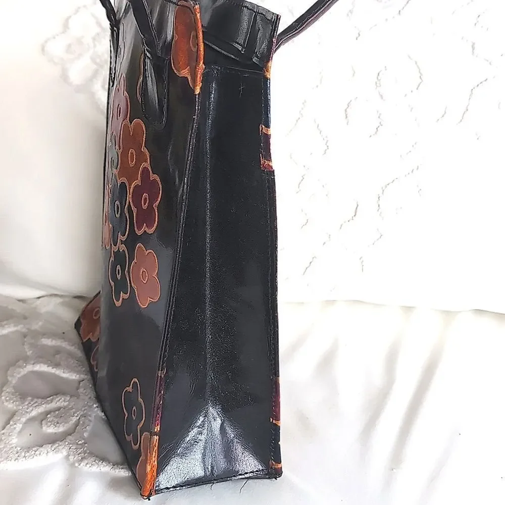 100% Genuine Leather Plum Colored 🏵️Flower Power -Vintage Leather Handbag/Tote